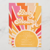 Sunshine Baby Shower Boho Retro Pink Sunshine Invitation