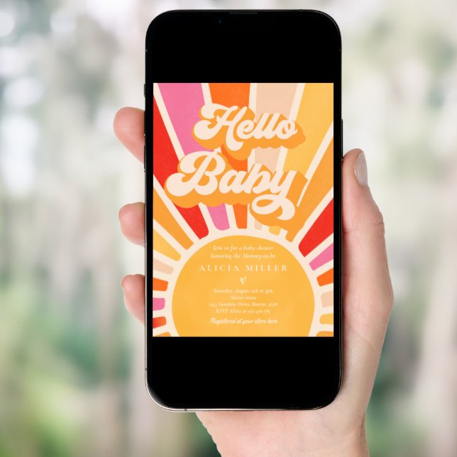 Sunshine Baby Shower Boho Retro Pink Sunshine Invitation (Front Digital)