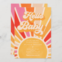 Sunshine Baby Shower Boho Retro Pink Sunshine Invitation