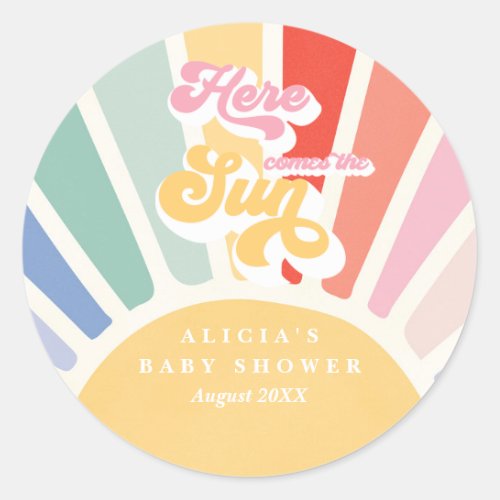 Sunshine Baby Shower Boho Retro Rainbow Favors Classic Round Sticker