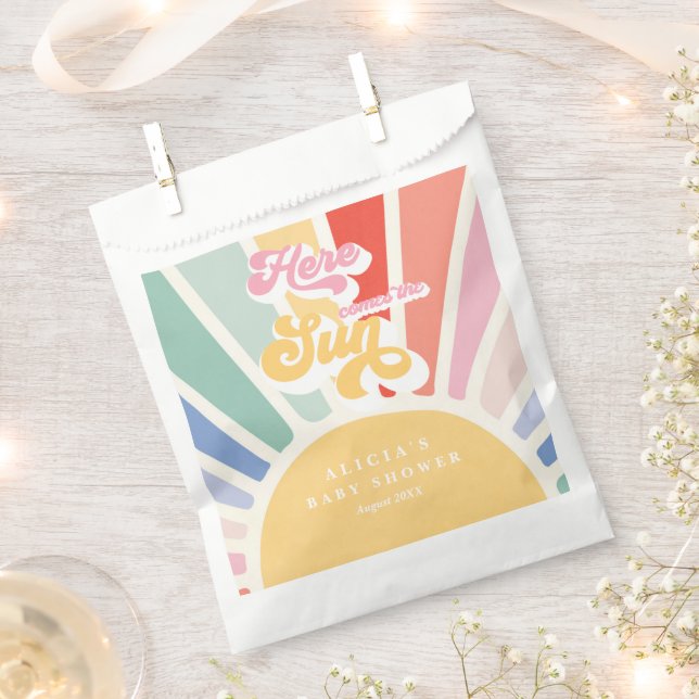 Sunshine Baby Shower Boho Retro Rainbow Sunshine Favor Bag (Clipped)