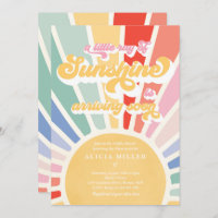 Sunshine Baby Shower Boho Retro Rainbow Sunshine Invitation