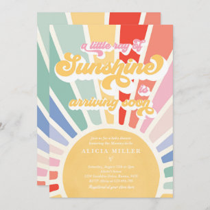 Sunshine Baby Shower Boho Retro Rainbow Sunshine Invitation