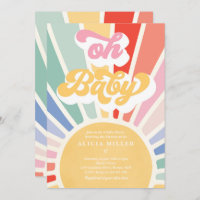 Sunshine Baby Shower Boho Retro Rainbow Sunshine Invitation