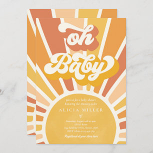 Sunshine Baby Shower Boho Retro Yellow Sunshine Invitation