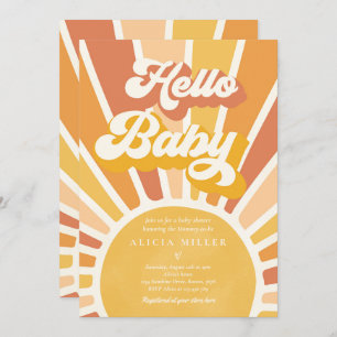 Sunshine Baby Shower Boho Retro Yellow Sunshine Invitation