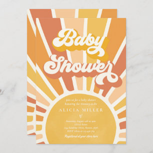 Sunshine Baby Shower Boho Retro Yellow Sunshine Invitation