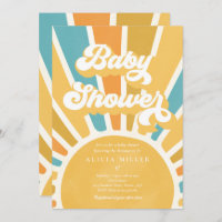 Sunshine Baby Shower Boho Retro Yellow Sunshine Invitation