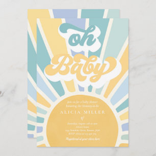 Sunshine Baby Shower Boho Retro Yellow Sunshine Invitation