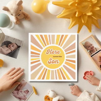 Sunshine Baby Shower Boho Retro Yellow Sunshine Napkins