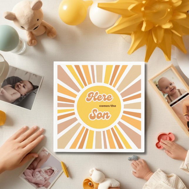Sunshine Baby Shower Boho Retro Yellow Sunshine Napkins (Creator Uploaded)