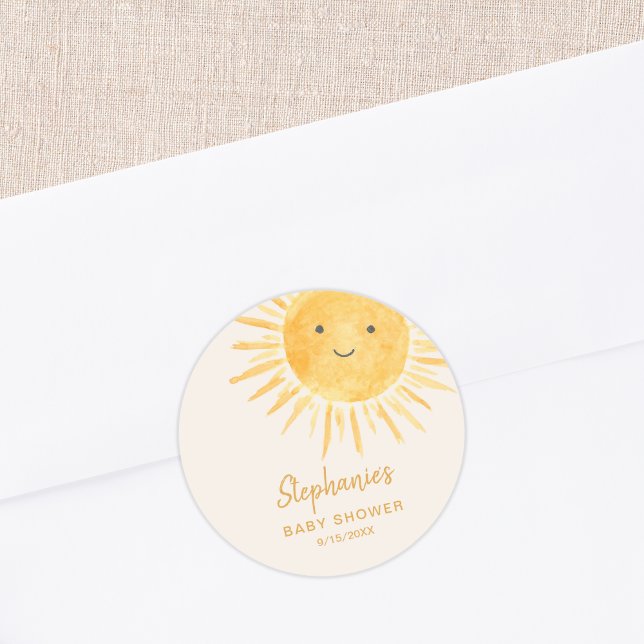 Sunshine Baby Shower  Classic Round Sticker (Creator Uploaded)