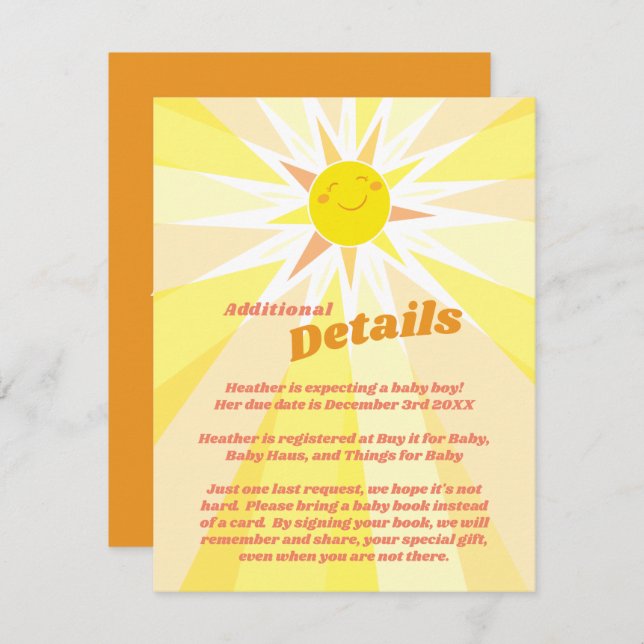 Sunshine Baby Shower Enclosure Card (Front/Back)