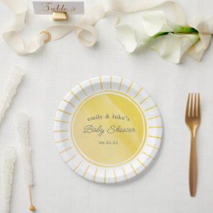 Sunshine Baby Shower Gender Neutral Watercolor Paper Plates