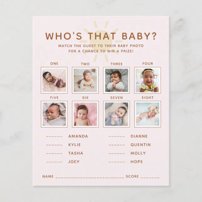 Sunshine Baby Shower Guess the Baby Photo Game | Zazzle