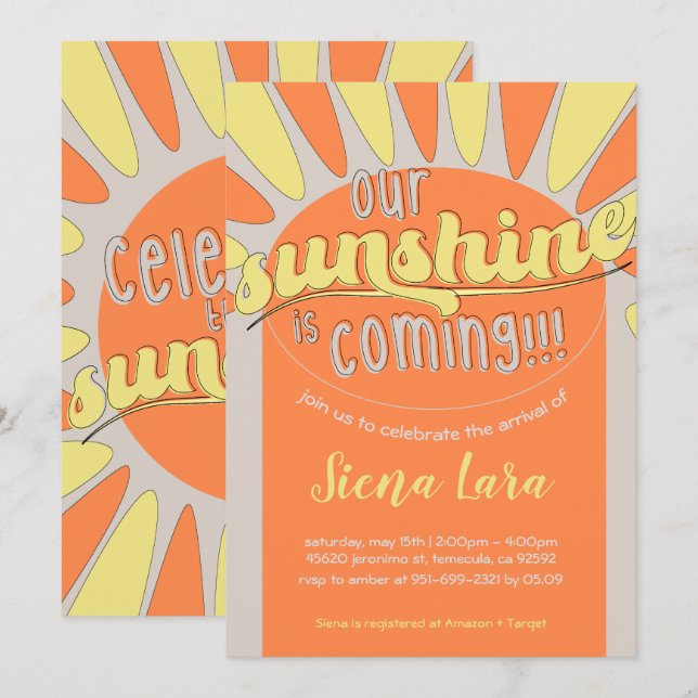 Sunshine Baby Shower Happy Neutral Invitation (Front/Back)