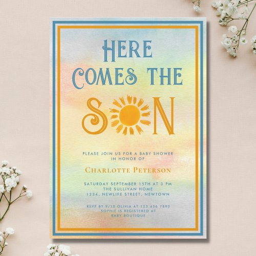 Sunshine Baby Shower Here Come The Son Invitation