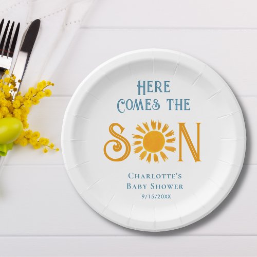 Sunshine Baby Shower Here Come The Son  Paper Plates