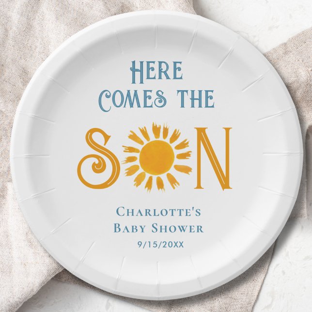 Sunshine Baby Shower Here Come The Son  Paper Plates (Creator Uploaded)