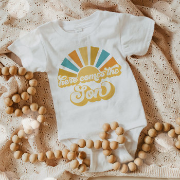 Sunshine Baby Shower Here Come The Son Yellow Rays Baby Bodysuit by PixelPerfectionParty at Zazzle