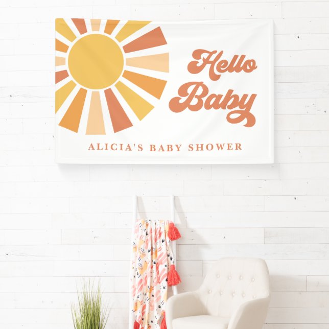 Sunshine Baby Shower Here Come The Son Yellow Rays Banner (Insitu)