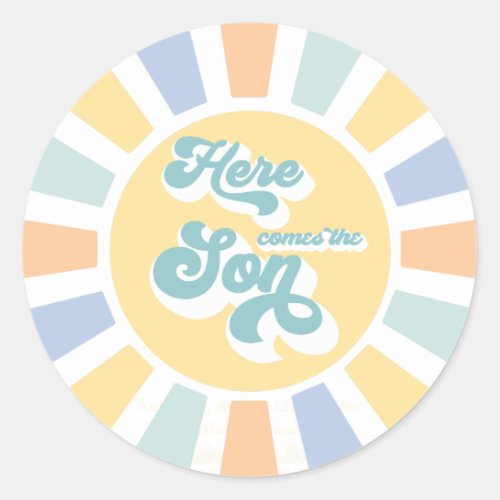 Sunshine Baby Shower Here Come The Son Yellow Rays Classic Round Sticker