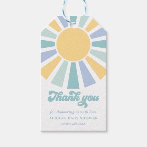 Sunshine Baby Shower Here Come The Son Yellow Rays Gift Tags