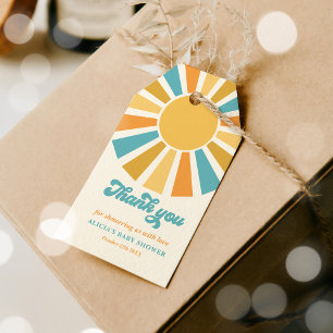 Sunshine Baby Shower Here Come The Son Yellow Rays Gift Tags