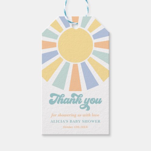 Sunshine Baby Shower Here Come The Son Yellow Rays Gift Tags
