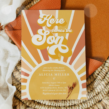 Sunshine Baby Shower Here Come The Son Yellow Rays Invitation by PixelPerfectionParty at Zazzle