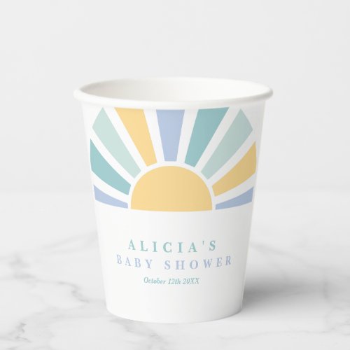 Sunshine Baby Shower Here Come The Son Yellow Rays Paper Cups