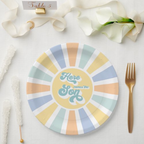 Sunshine Baby Shower Here Come The Son Yellow Rays Paper Plates