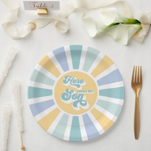 Sunshine Baby Shower Here Come The Son Yellow Rays Paper Plates