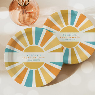 Sunshine Baby Shower Here Come The Son Yellow Rays Paper Plates