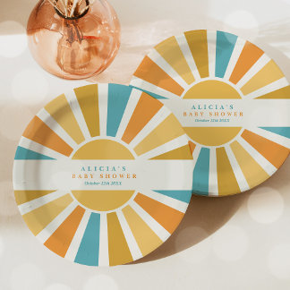 Sunshine Baby Shower Here Come The Son Yellow Rays Paper Plates