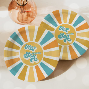 Sunshine Baby Shower Here Come The Son Yellow Rays Paper Plates