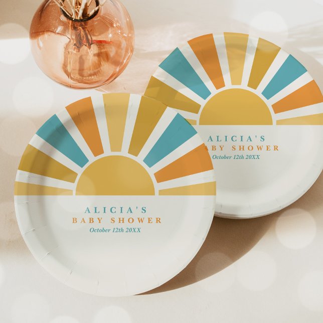 Sunshine Baby Shower Here Come The Son Yellow Rays Paper Plates (Creator Uploaded)