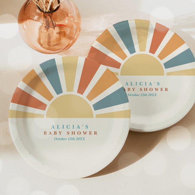 Sunshine Baby Shower Here Come The Son Yellow Rays Paper Plates (Creator Uploaded)