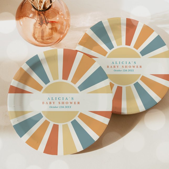 Sunshine Baby Shower Here Come The Son Yellow Rays Paper Plates (Creator Uploaded)
