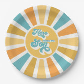 Sunshine Baby Shower Here Come The Son Yellow Rays Paper Plates (Front)
