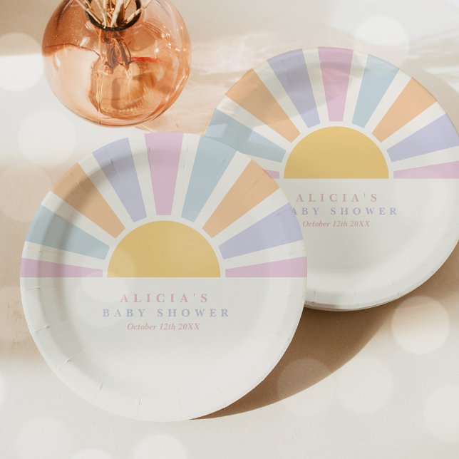 Sunshine Baby Shower Here Come The Sun Pink Rays Paper Plates (Creator Uploaded)