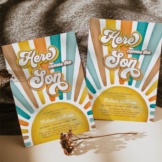 Sunshine Baby Shower Here Comes the Son Invitation (Creator Uploaded)