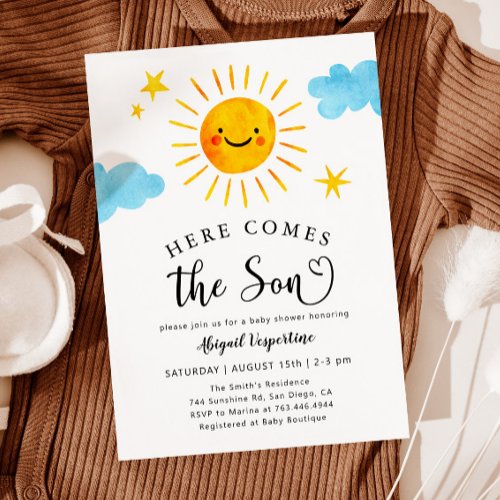 Sunshine Baby Shower Here Comes the Son Invitation