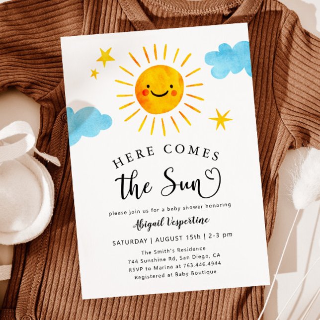 Sunshine Baby Shower Here Comes the Sun Invitation (Creator Uploaded)