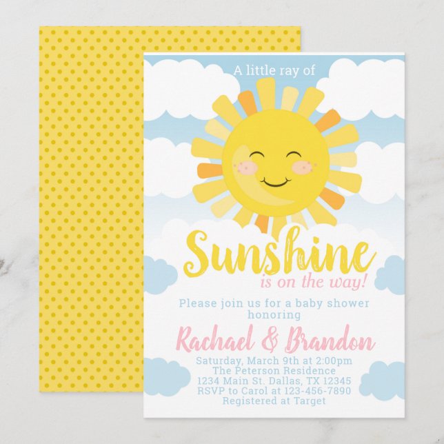 Sunshine Baby Shower Invitation Invite (Front/Back)