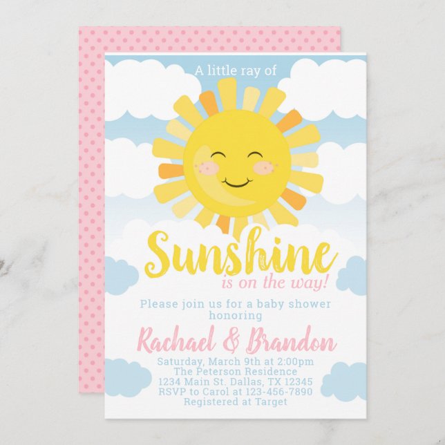 Sunshine Baby Shower Invitation Invite (Front/Back)