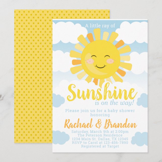 Sunshine Baby Shower Invitation Invite (Front/Back)