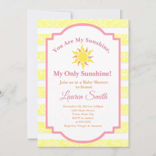 Sunshine Baby Shower Invitation Sun Girl (Front)