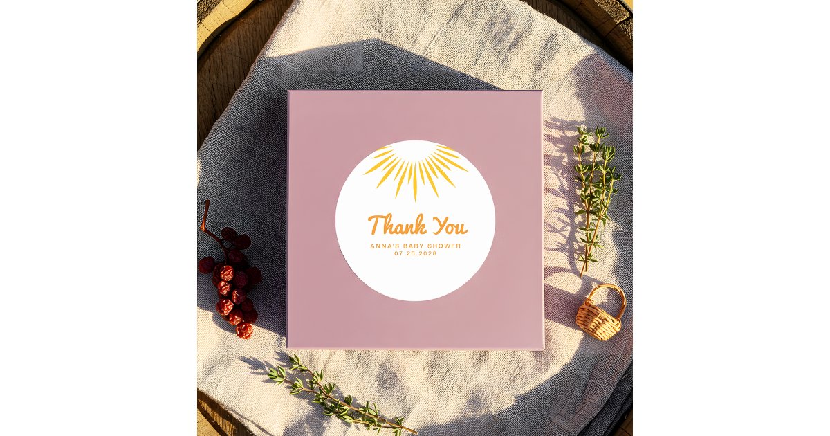 Sunshine Baby Shower Minimalist Thank You Classic Round Sticker | Zazzle