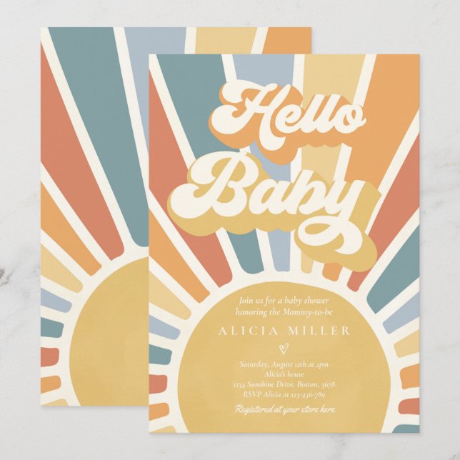 Sunshine Baby Shower Muted Boho Retro Sunshine Invitation (Front/Back)